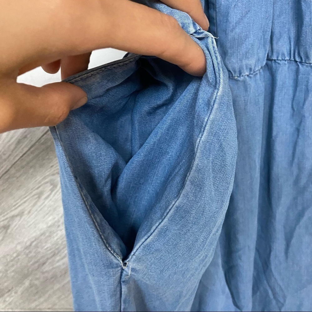 Zara | Z1975 Denim Chambray Halter Jogger Jumpsuit - Picture 9 of 11